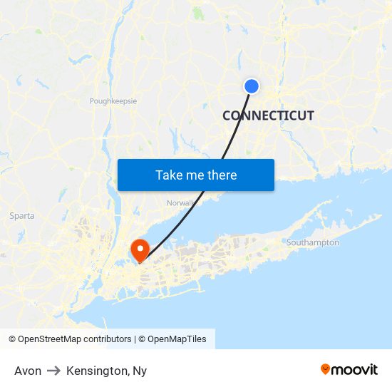 Avon to Kensington, Ny map