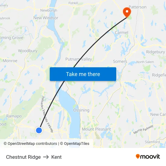 Chestnut Ridge to Kent map