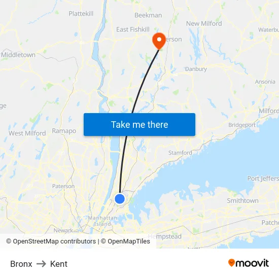 Bronx to Kent map