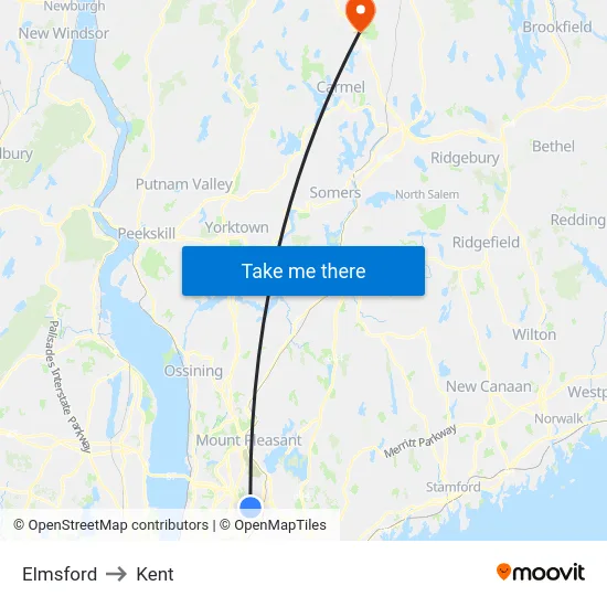 Elmsford to Kent map