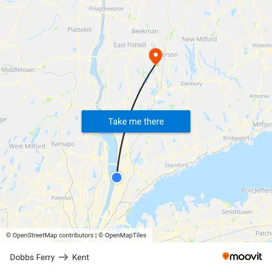 Dobbs Ferry to Kent map