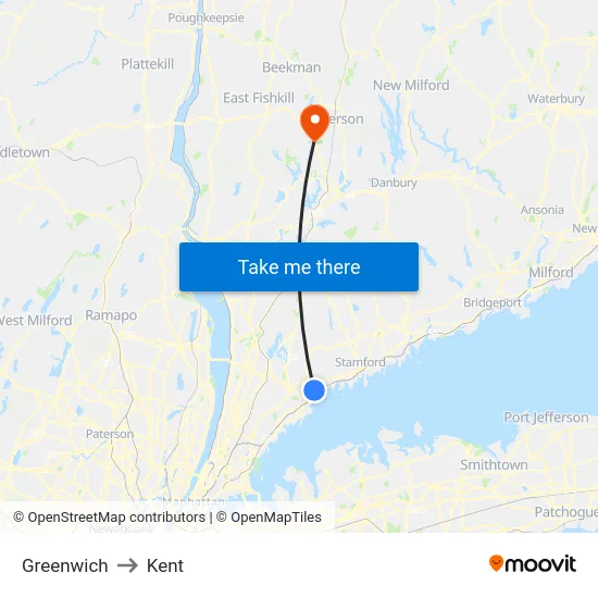 Greenwich to Kent map