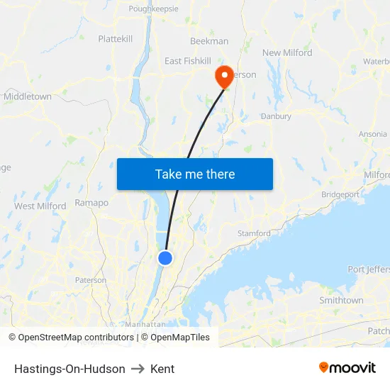 Hastings-On-Hudson to Kent map