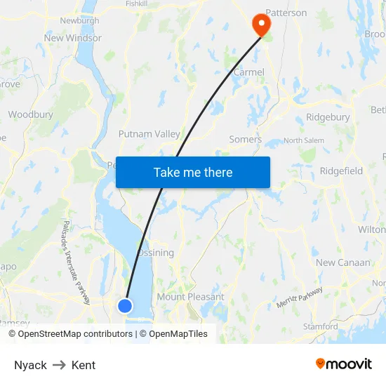 Nyack to Kent map