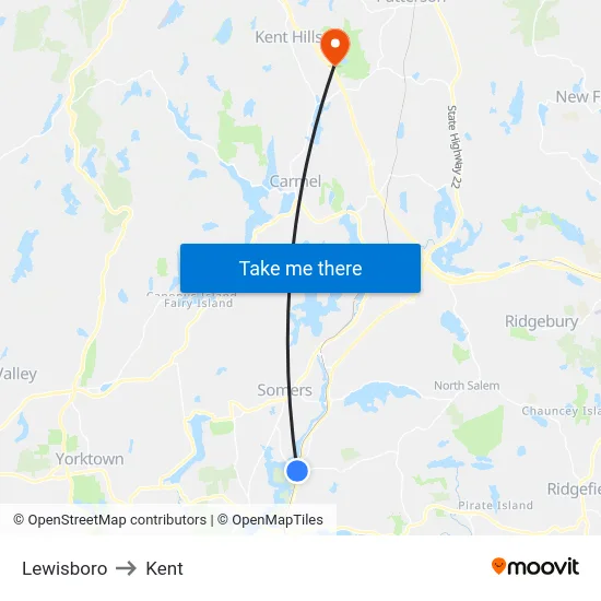 Lewisboro to Kent map