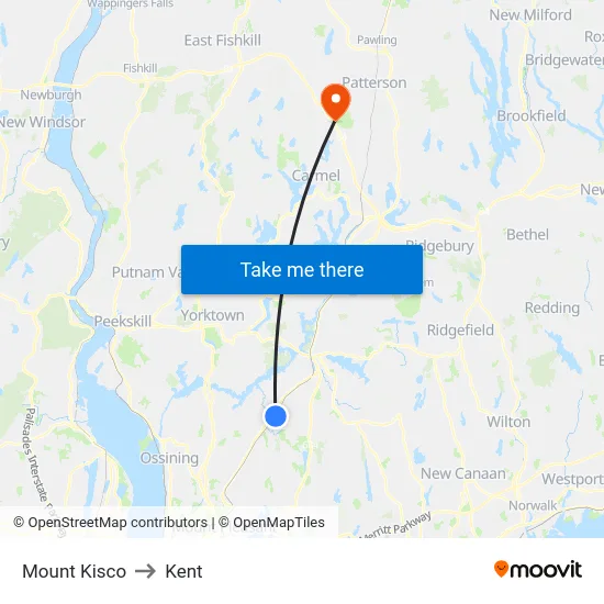 Mount Kisco to Kent map