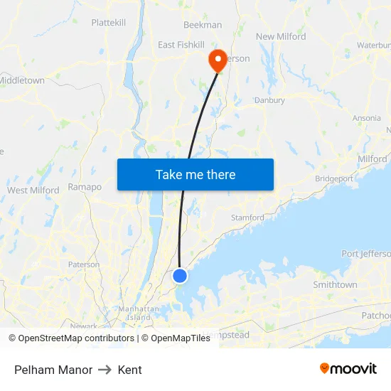 Pelham Manor to Kent map