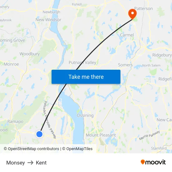Monsey to Kent map
