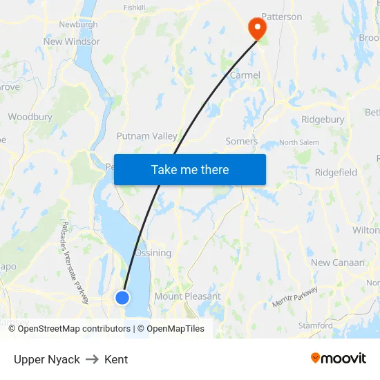 Upper Nyack to Kent map