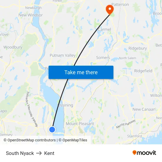 South Nyack to Kent map