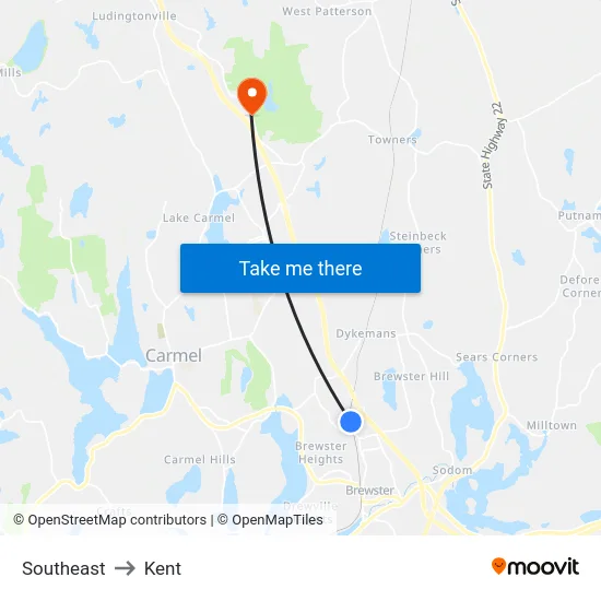 Southeast to Kent map
