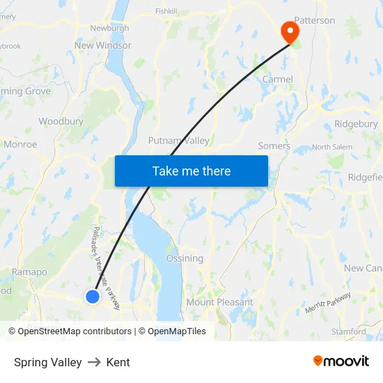 Spring Valley to Kent map
