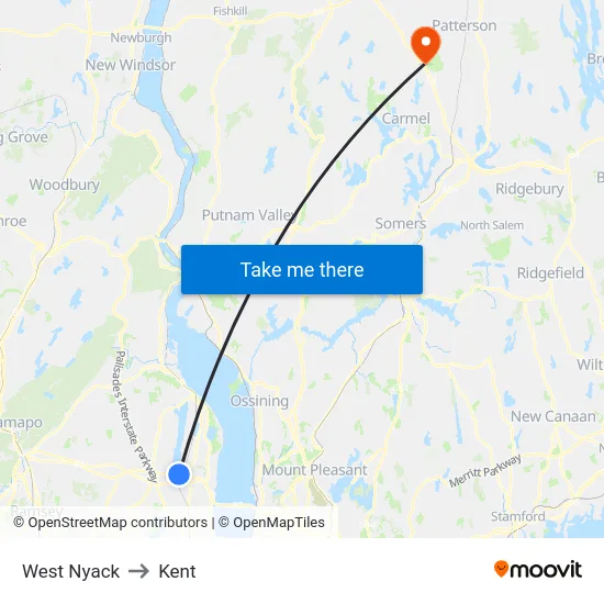 West Nyack to Kent map