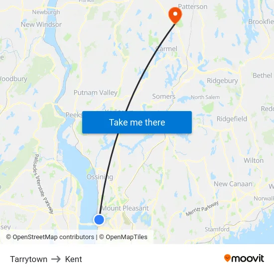 Tarrytown to Kent map