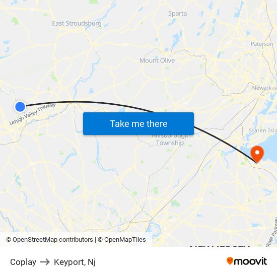 Coplay to Keyport, Nj map