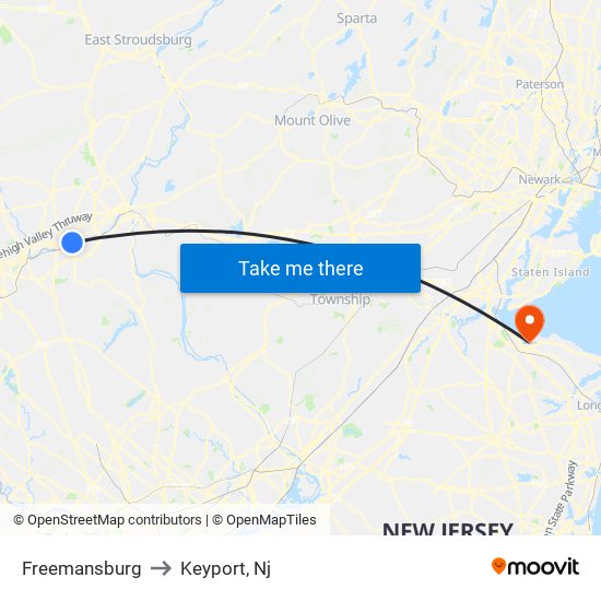 Freemansburg to Keyport, Nj map