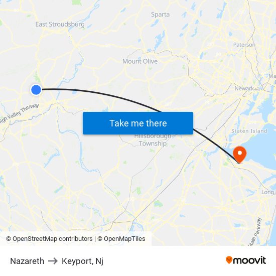 Nazareth to Keyport, Nj map