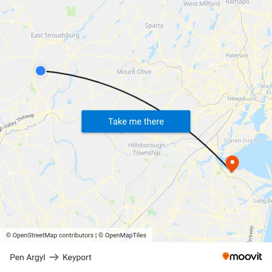 Pen Argyl to Keyport map