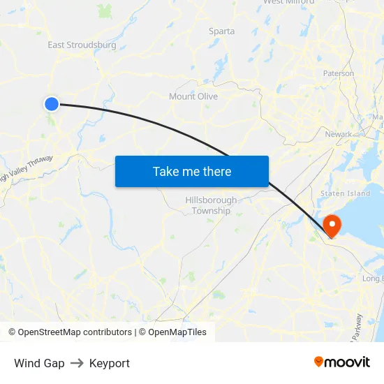 Wind Gap to Keyport map