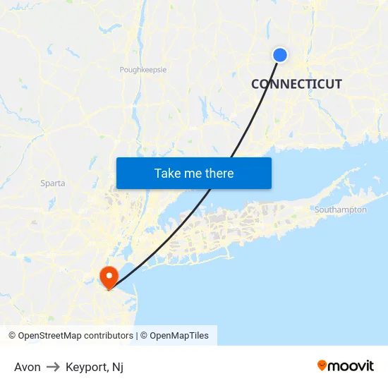 Avon to Keyport, Nj map