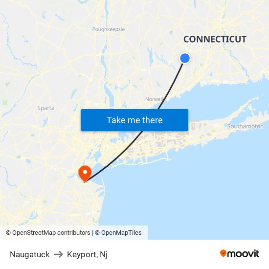 Naugatuck to Keyport, Nj map