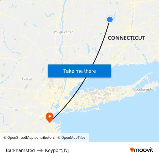 Barkhamsted to Keyport, Nj map