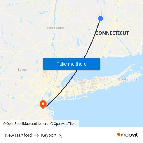 New Hartford to Keyport, Nj map