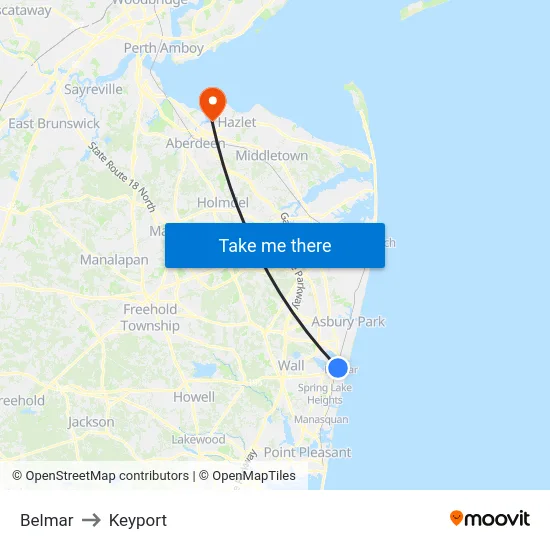Belmar to Keyport map