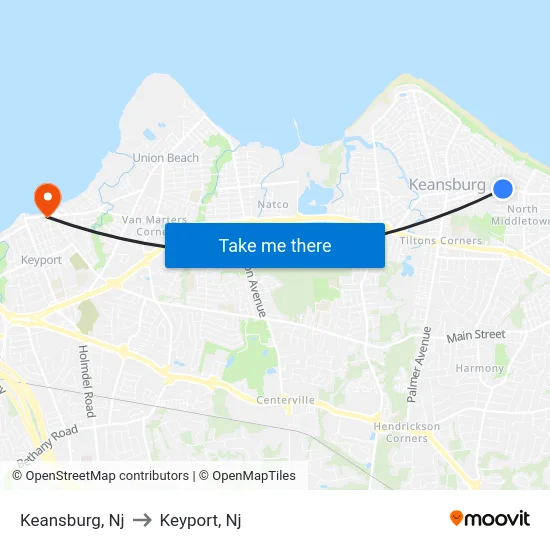 Keansburg to Keyport, Nj map