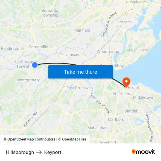 Hillsborough to Keyport map