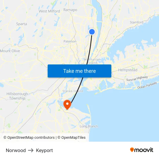 Norwood to Keyport map