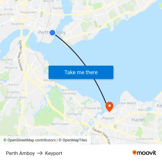 Perth Amboy to Keyport map