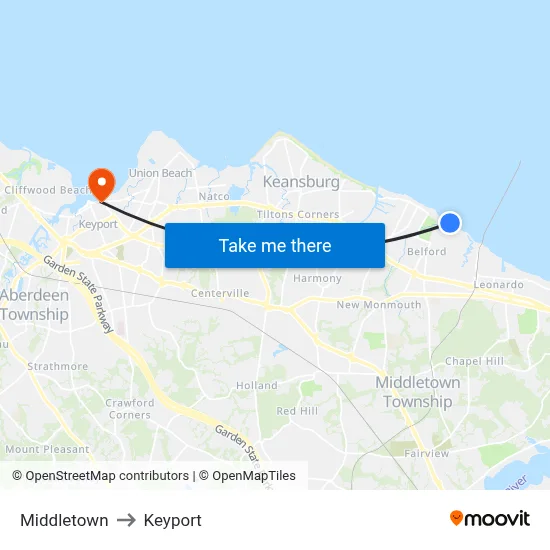 Middletown to Keyport map