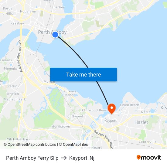 Perth Amboy Ferry Slip to Keyport, Nj map
