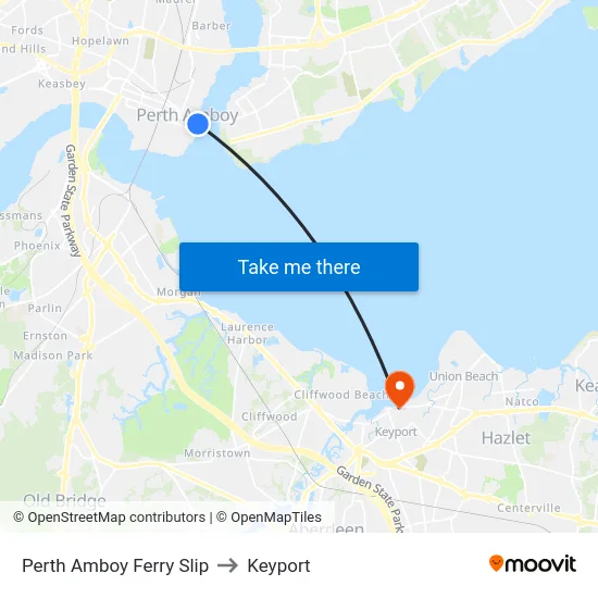 Perth Amboy Ferry Slip to Keyport map