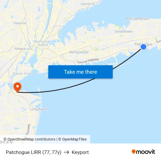Patchogue LIRR (77, 77y) to Keyport map