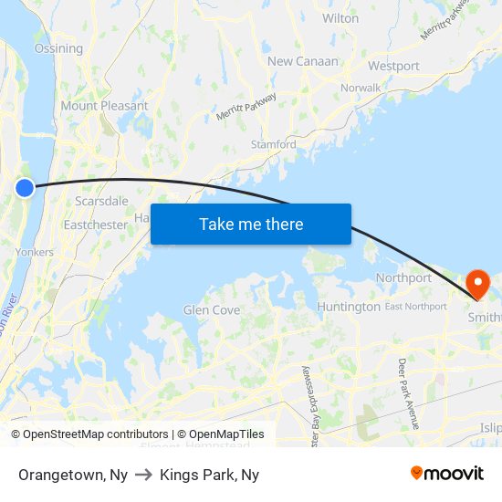 Orangetown, Ny to Kings Park, Ny map