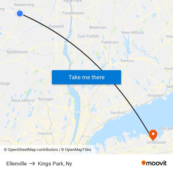 Ellenville to Kings Park, Ny map