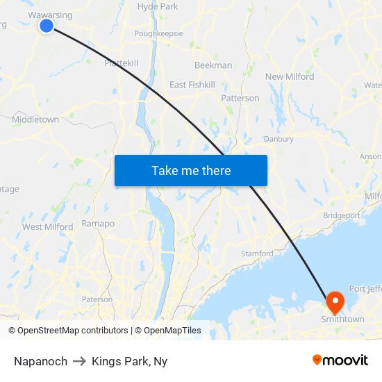 Napanoch to Kings Park, Ny map