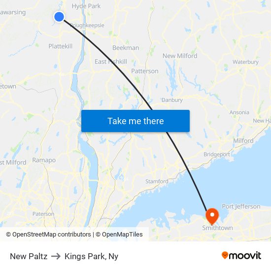 New Paltz to Kings Park, Ny map