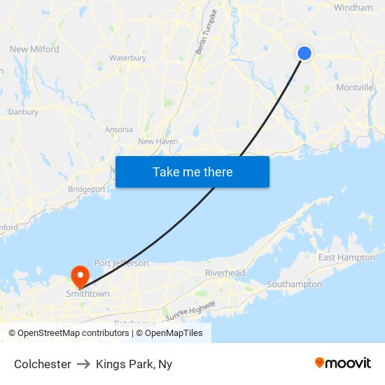 Colchester to Kings Park, Ny map