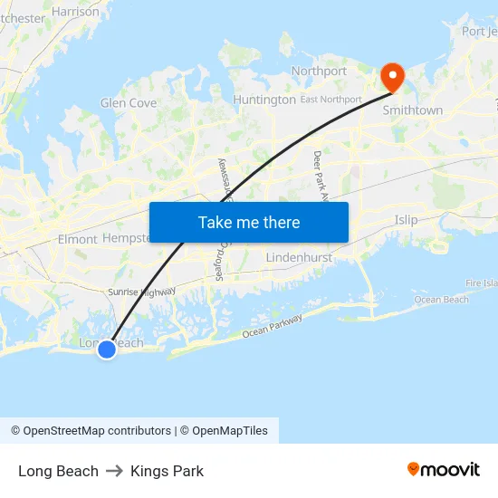 Long Beach to Kings Park map