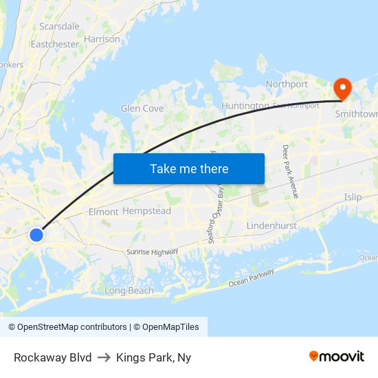 Rockaway Blvd to Kings Park, Ny map