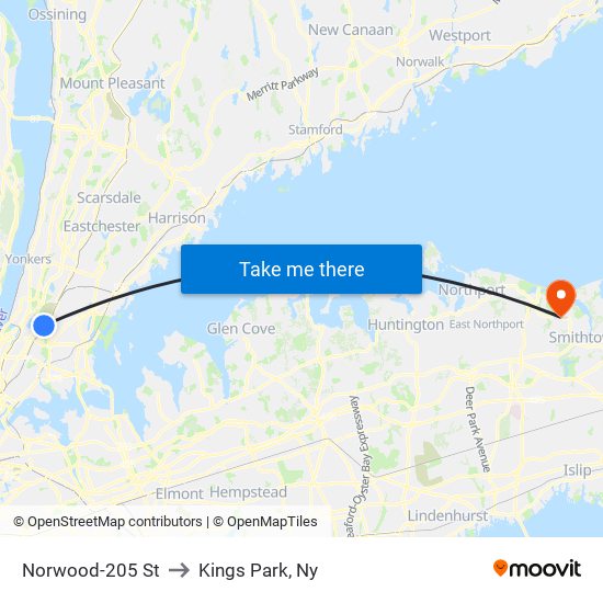 Norwood-205 St to Kings Park, Ny map