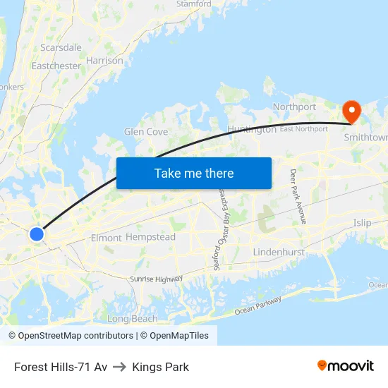 Forest Hills-71 Av to Kings Park map