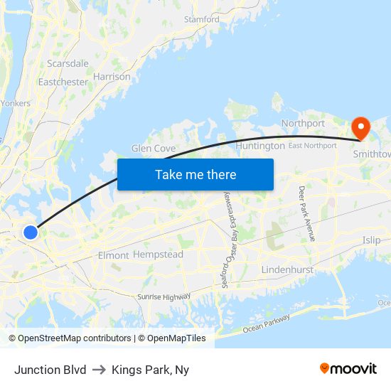 Junction Blvd to Kings Park, Ny map