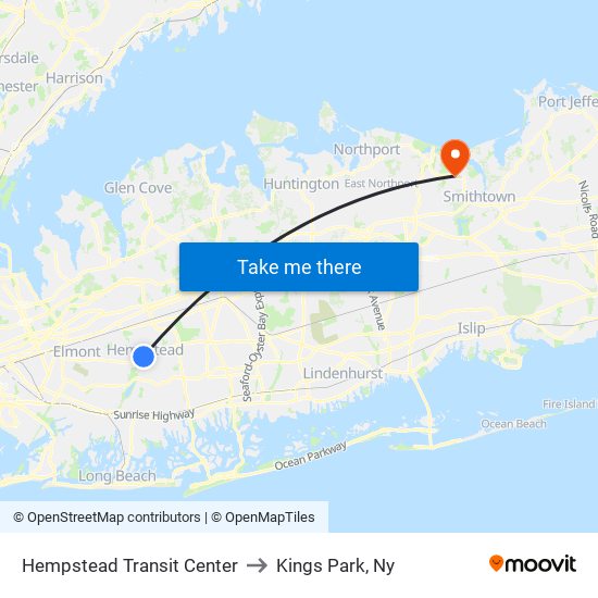 Hempstead Transit Center to Kings Park, Ny map