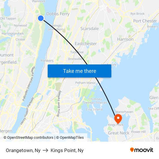 Orangetown, Ny to Kings Point, Ny map