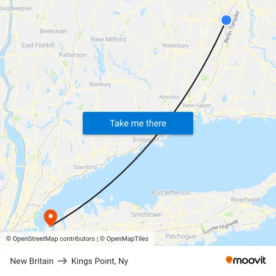 New Britain to Kings Point, Ny map