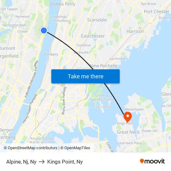 Alpine, Nj, Ny to Kings Point, Ny map